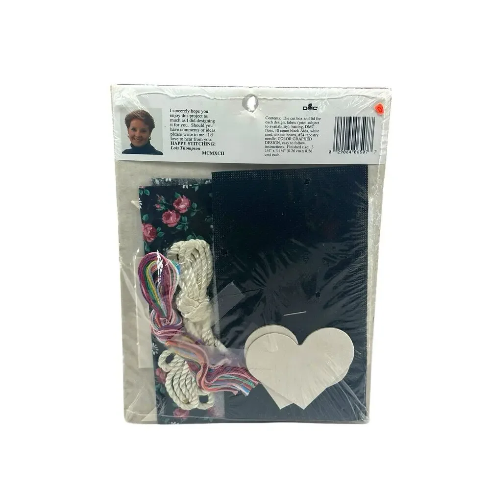 Designs for the‎ Needle 6507 Cross Stitch Floral Hearts Fabric Box Kit 1992 NOS